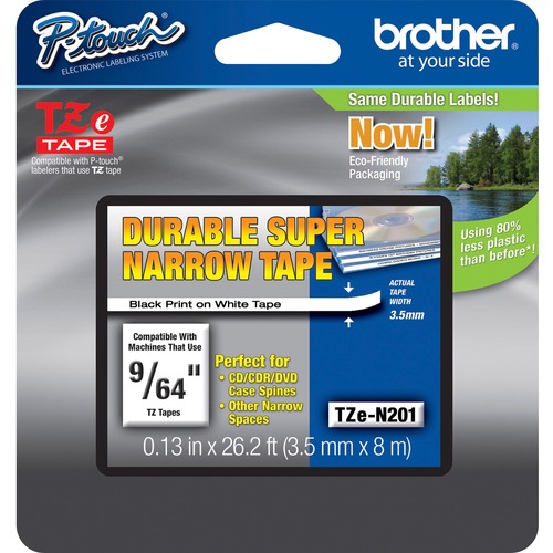 Tz Super-Narrow Non-Laminated Tape For P-Touch Labeler, 1/8"w, Black On White