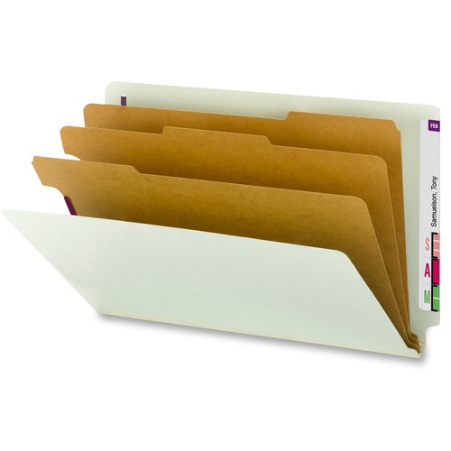 Pressboard End Tab Classification Folder, Legal, 8-Section, Gray/green, 10/box