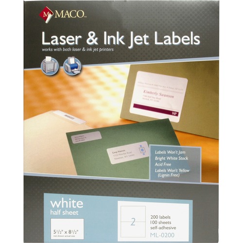 White Laser/inkjet Internet Shipping Labels, 5 1/2 X 8 1/2, 200/box