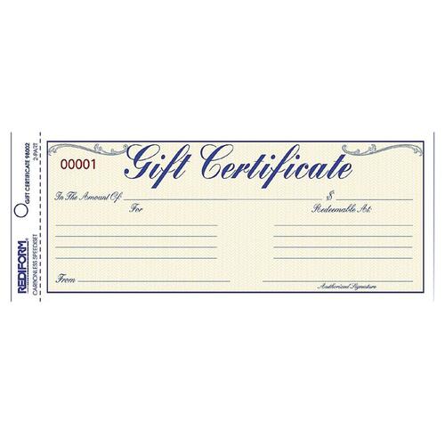 Gift Certificates W/envelopes, 8-1/2w X 3-2/3h, Blue/gold, 25/pack