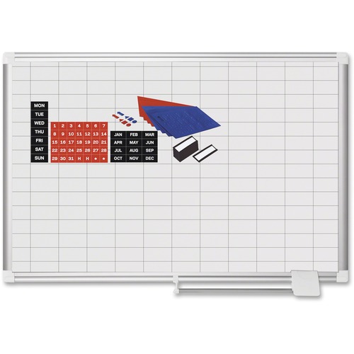 Grid Planning Board W/ Accessories, 1 X 2 Grid, 36 X 24, White/silver