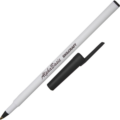 7520014845267 SKILCRAFT ALPHABASIC STICK BALLPOINT PEN, 1MM, BLACK INK, WHITE BARREL, DOZEN