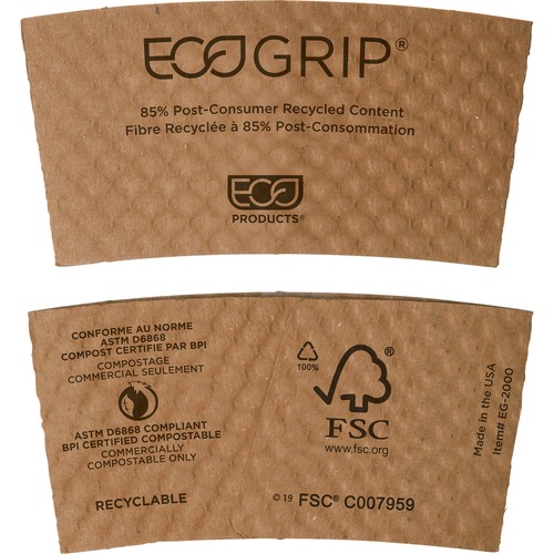ECOGRIP HOT CUP SLEEVES - RENEWABLE AND COMPOSTABLE, 1300/CT