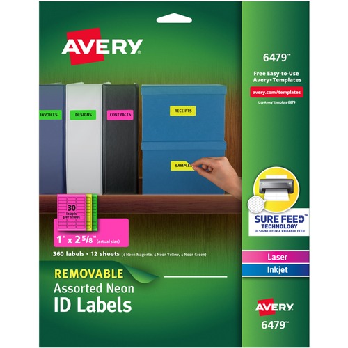 High-Visibility Removable Id Labels, Laser/inkjet, 1 X 2 5/8, Asst. Neon, 360/pk