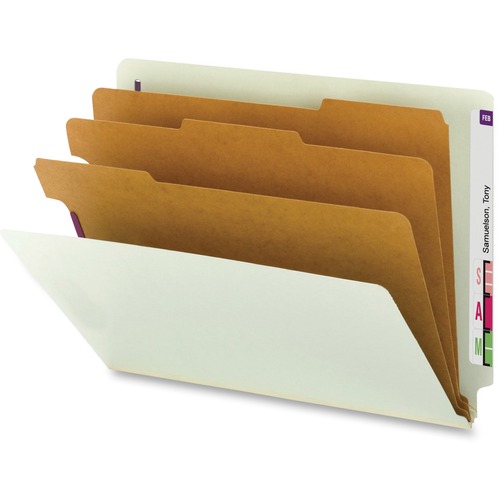 Pressboard End Tab Classification Folder, Letter, 8-Section, Gray/green, 10/box