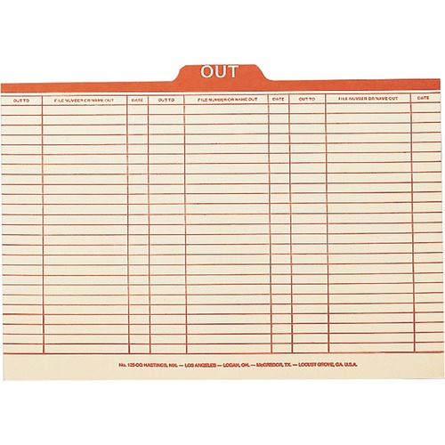 Charge-Out Record Guides, 1/5, Red "out" Tab, Manila, Legal, 100/box