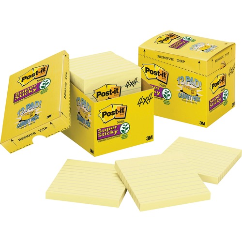 Canary Yellow Note Pads, Lined, 4 X 4, 90-Sheet, 12/pack
