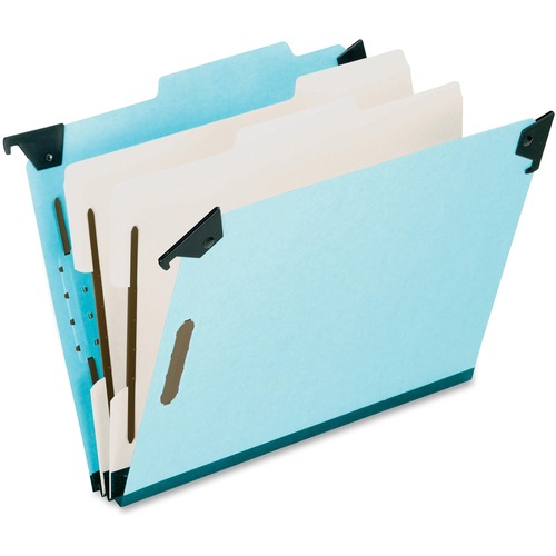 Pressboard Hanging Classi-Folder, 2 Divider/6-Sections, Letter, 2/5 Tab, Blue
