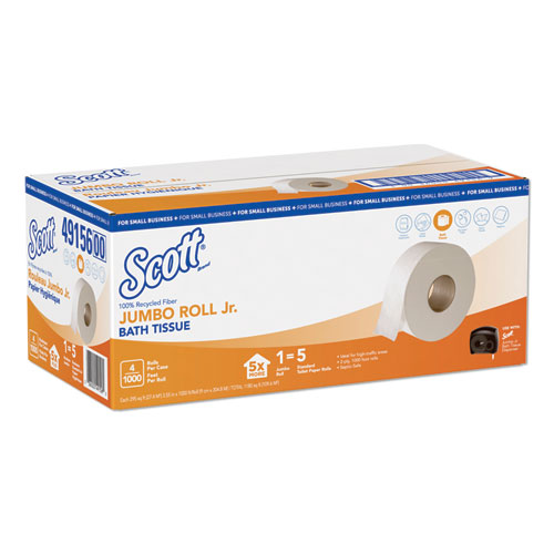 ESSENTIAL 100(percent) RECYCLED FIBER JRT BATHROOM TISSUE, SEPTIC SAFE, 2-PLY, WHITE, 1000 FT, 4 ROLLS/CARTON