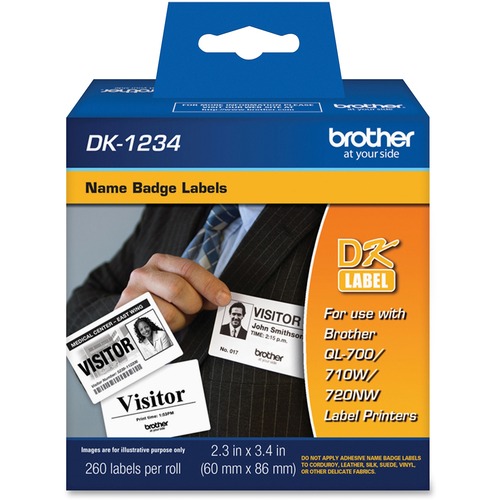 Die-Cut Name Badge Labels, 2-3/10" X 3-2/5", White, 260/roll