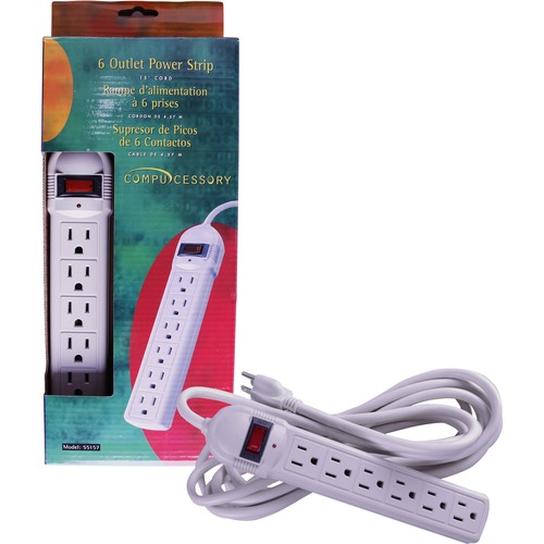 Power Strip,6 Outlet,Built-in Circuit Breaker,15' Cord,Gray