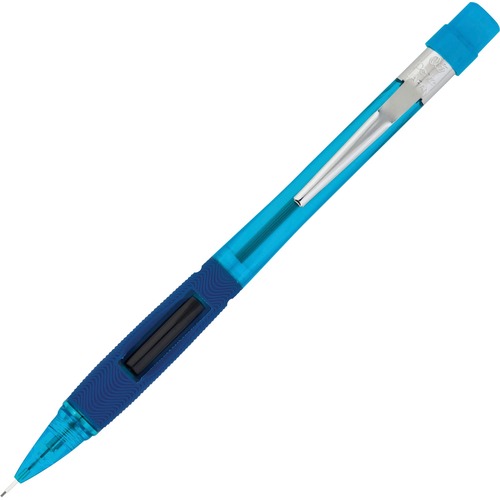 QUICKER CLICKER MECHANICAL PENCIL, 0.5 MM, HB (#2.5), BLACK LEAD, TRANSPARENT BLUE BARREL