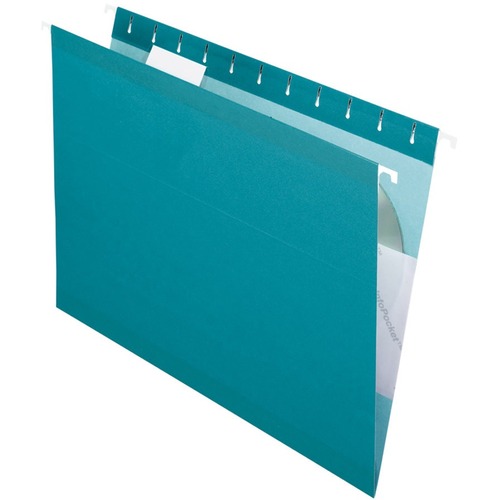 COLORED REINFORCED HANGING FOLDERS, LETTER SIZE, 1/5-CUT TAB, TEAL, 25/BOX