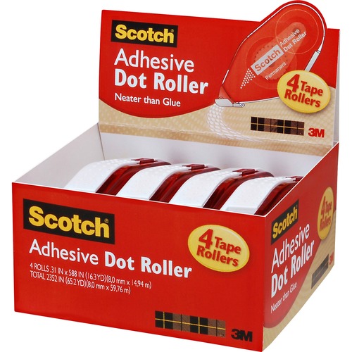 Adhesive Dot Roller Value Pack, 0.3 In X 49 Ft., 4/pk