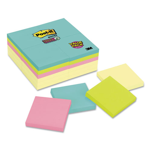 Note Pads Office Pack, 3 X 3, Canary/miami, 90/pad, 24 Pads/pack