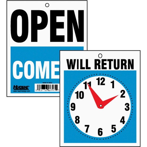 Double-Sided Open/will Return Sign W/clock Hands, Plastic, 7 1/2 X 9