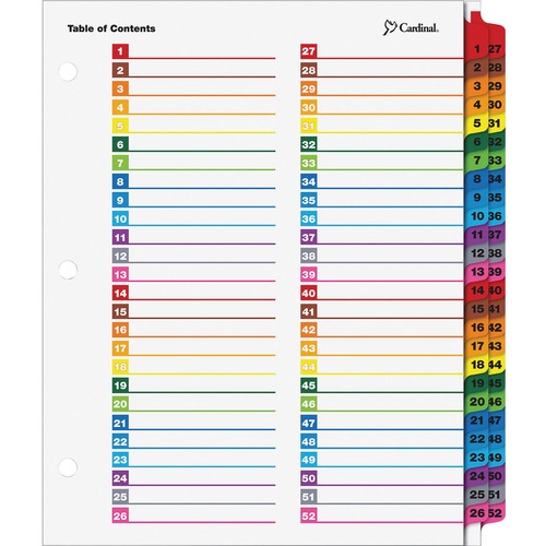 Onestep Printable Table Of Contents/dividers, 52-Tab, 11 X 8 1/2, Multicolor