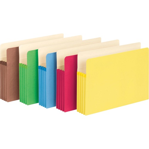 3 1/2" Exp Colored File Pocket, Straight Tab, Legal, Asst, 5/pack