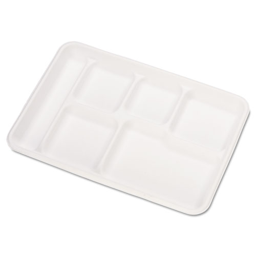 HEAVY-WEIGHT MOLDED FIBER CAFETERIA TRAYS, 6-COMPARTMENT, 12.5 X 8.5, WHITE, 500/CARTON