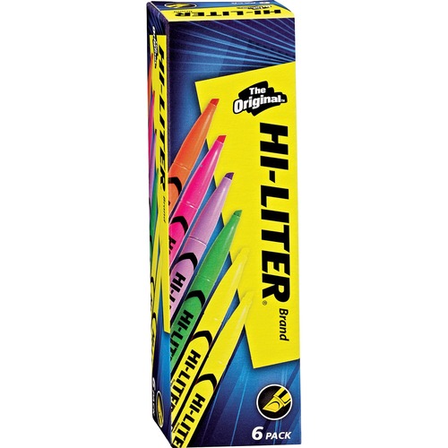 Hi-Liter Pen-Style Highlighters, Chisel Tip, Assorted Fluorescent Colors, 6/set