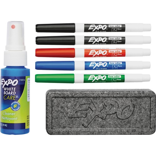 Dry Erase Marker, Eraser And Cleaner Kit, Fine, 5 Assorted, 1 Set