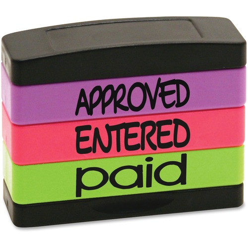 Stack Stamp, Approved, Entered, Paid, 1 13/16 X 5/8, Assorted Fluorescent Ink