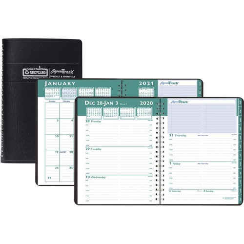 RECYCLED EXPRESS TRACK WEEKLY/MONTHLY APPOINTMENT BOOK, 8 X 5, BLACK, 2020-2021