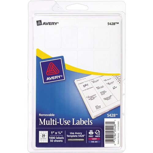Removable Multi-Use Labels, 1 X 3/4, White, 1000/pack