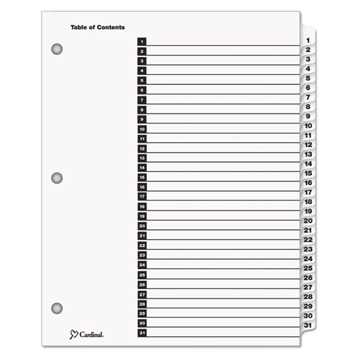 Traditional Onestep Index System, 31-Tab, 1-31, Letter, White, 31/set
