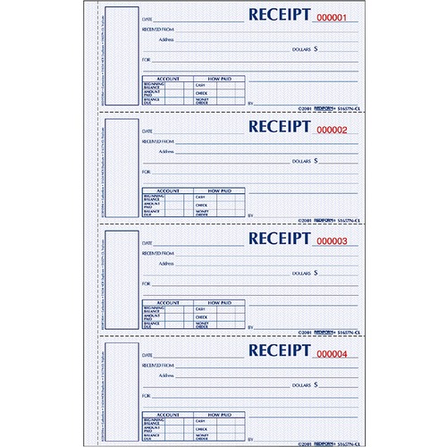 Hardcover Numbered Money Receipt Book, 6 7/8 X 2 3/4, Two-Part, 300 Forms