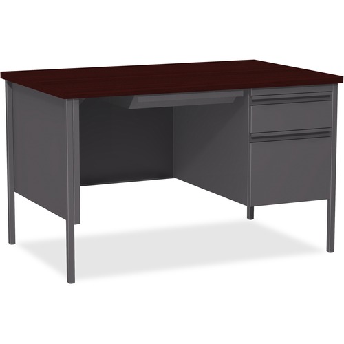 Right Pedestal Desk, Steel, 48"x30"x29-1/2", Mahogany/CCL