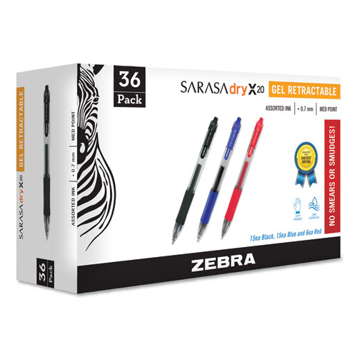 Sarasa Retractable Gel Pen, Assorted Ink, Medium, 36/pack
