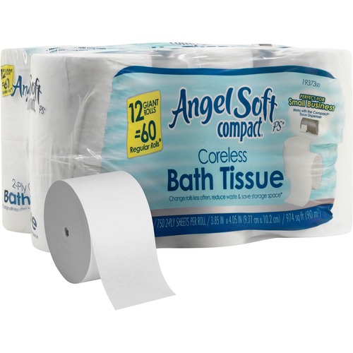 Angel Soft Ps Compact Coreless Bath Tissue, 2-Ply, We, 750 Sheets/roll, 12 Rl/ct