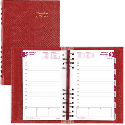 Daily Planner, Hard Cover, 12Mth, Jan-Dec, 8"x5", Red