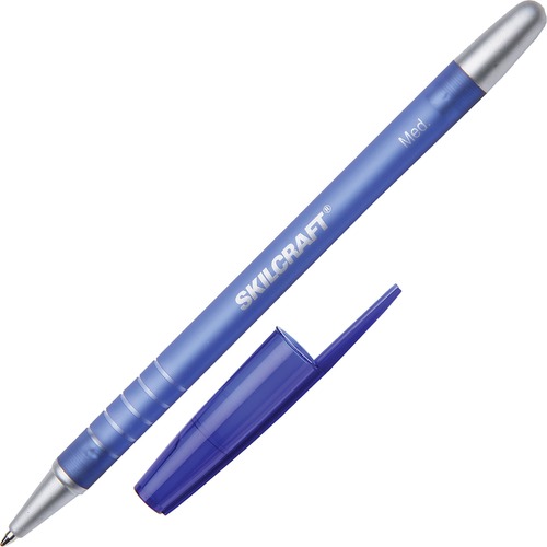 7520013576843, RUBBERIZED REFILLABLE BALLPOINT STICK PEN, BLUE INK, MEDIUM, DZ