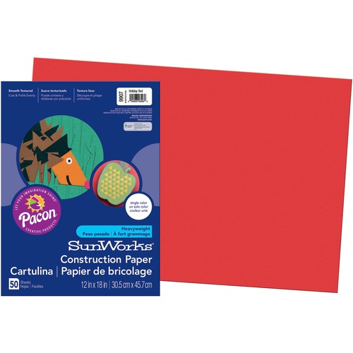 Construction Paper, 58 Lbs., 12 X 18, Holiday Red, 50 Sheets/pack