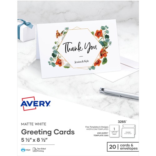 Half-Fold Greeting Cards, Inkjet, 5 1/2 X 8 1/2, Matte White, 20/box W/envelopes