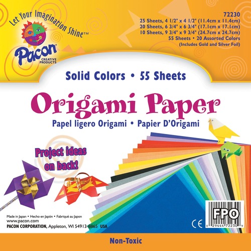 Origami Paper, 30 Lbs., 9-3/4 X 9-3/4, Assorted Bright Colors, 55 Sheets/pack