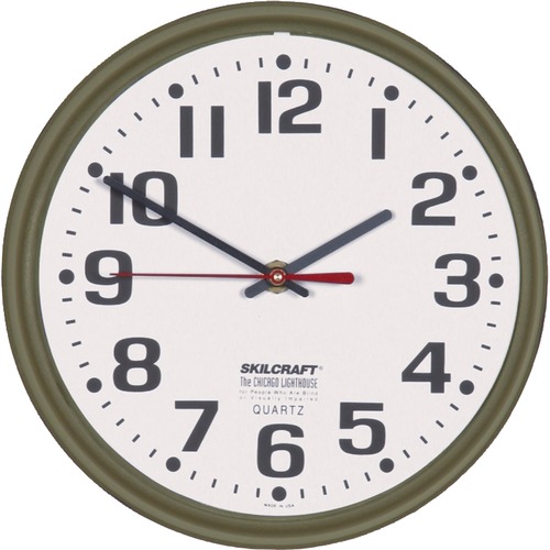 6645010468849, SLIMLINE QUARTZ WALL CLOCK, 12 3/4", WHITE FACE, BROWN