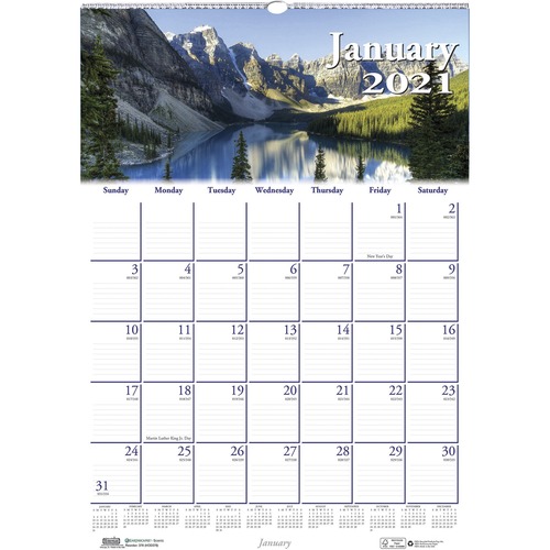 RECYCLED SCENIC BEAUTY MONTHLY WALL CALENDAR, 12 X 16 1/2, 2019