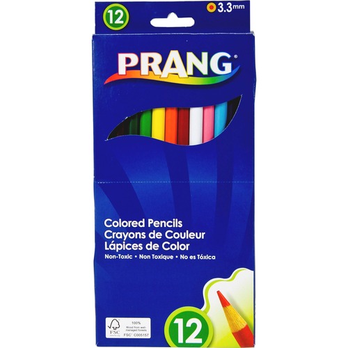 Coloring Pencils, 3.3mm Color Core, 7"L, 12-Color Set