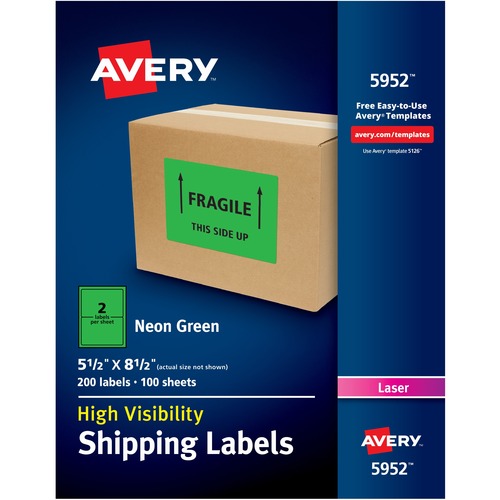 HIGH-VISIBILITY PERMANENT ID LABELS, LASER, 5 1/2 X 8 1/2, NEON GREEN, 200/BOX