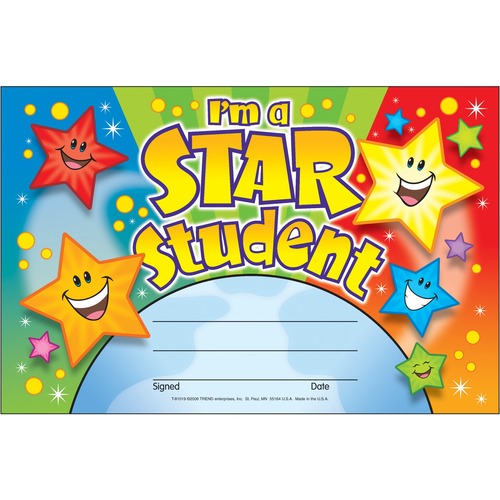 Recognition Awards, I'm A Star Student, 8 1/2w By 5 1/2h, 30/pack