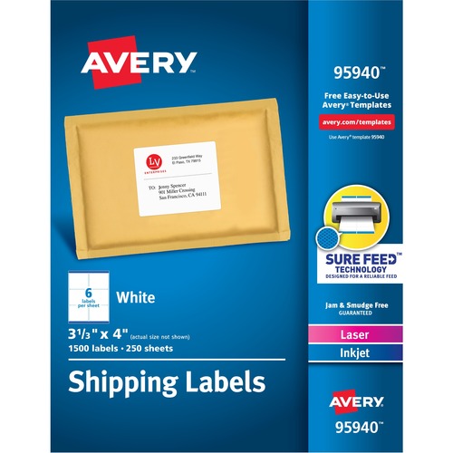 White Shipping Labels, Inkjet/laser, 3 1/3 X 4, White, 1500/box