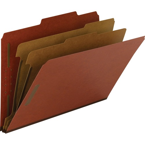 100(percent) RECYCLED PRESSBOARD CLASSIFICATION FOLDERS, 2 DIVIDERS, LEGAL SIZE, RED, 10/BOX