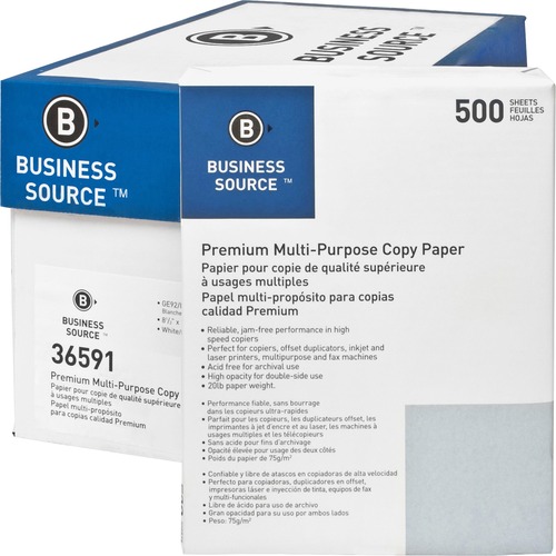 Business Source  Multipurpose Paper,92 Bright,20lb.,8-1/2"x11",40CT/PL,White
