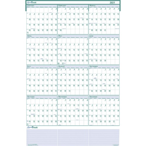 RECYCLED EXPRESS TRACK REVERSIBLE/ERASABLE YEARLY WALL CALENDAR, 24 X 37, 2021