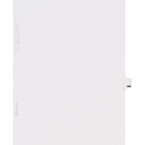 Dividers, "190", Side Tab, 8-1/2"x11", 25/PK, White
