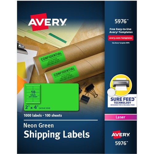 HIGH-VISIBILITY PERMANENT ID LABELS, LASER, 2 X 4, NEON GREEN, 1000/BOX