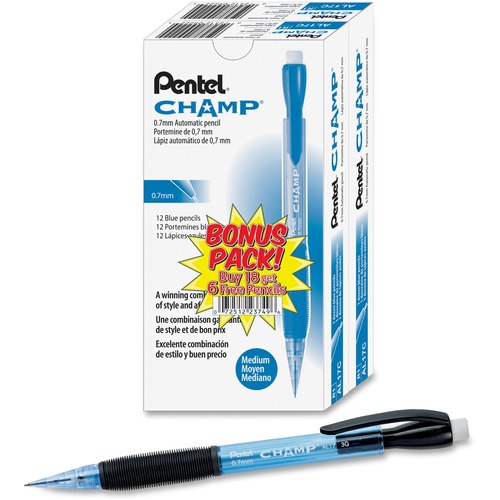 CHAMP MECHANICAL PENCIL, 0.7 MM, HB (#2.5), BLACK LEAD, BLUE BARREL, 24/PACK